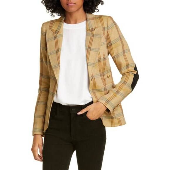 Smythe Patch Pocket Duchess Burlap Plaid Leather-Elbow-Patch Blazer - Picture 1 of 10